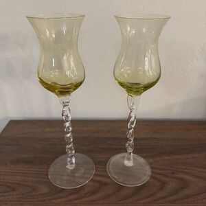 Set Of 2 Twisted Stem Grappa Glasses Drinkwear Art Deco Unique